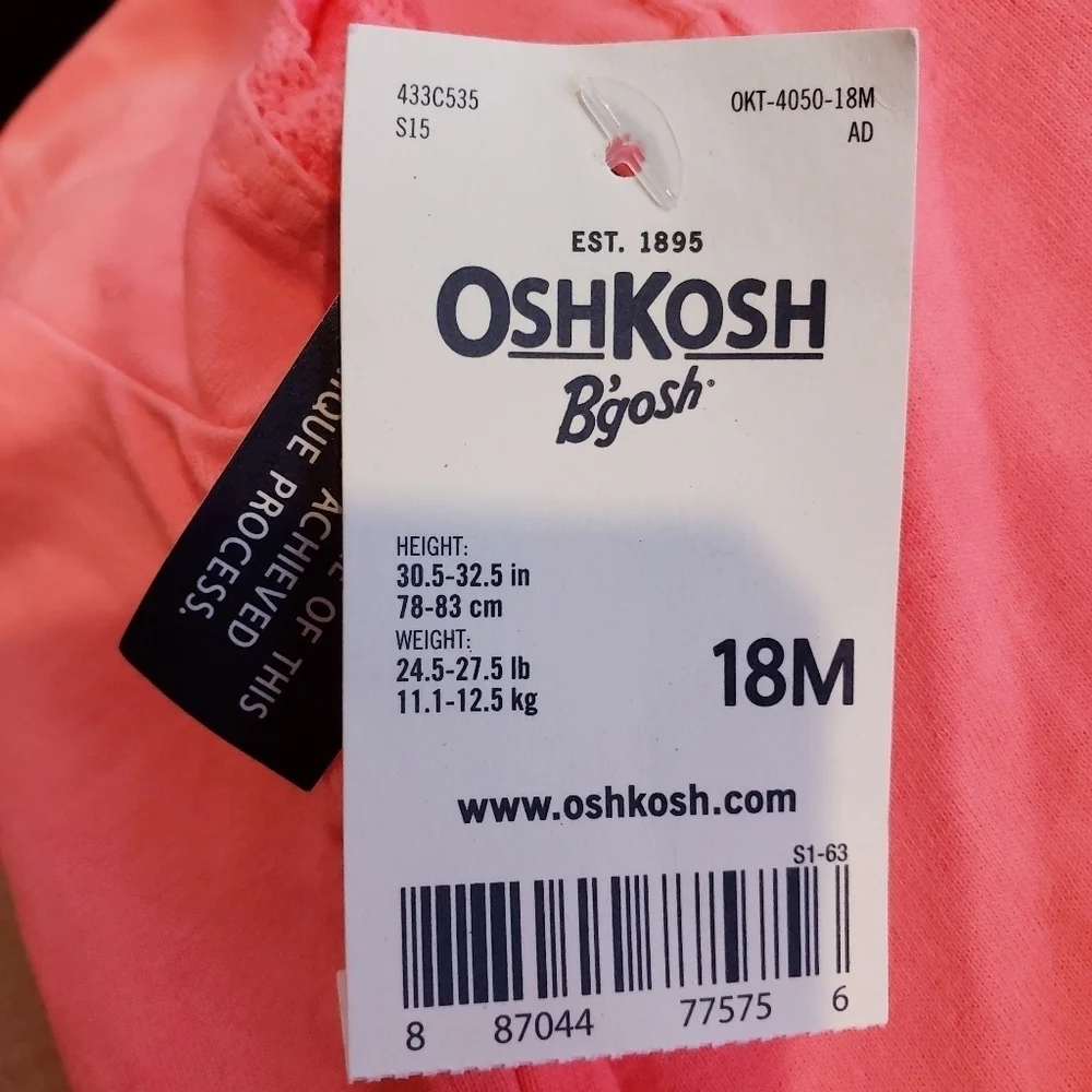 OshKosk B'gosh Bright Coral One Piece Bodysuit 18M